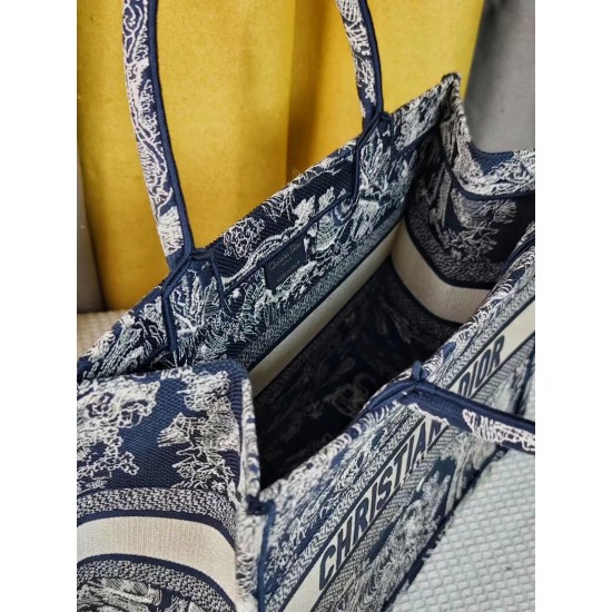 Dior Book Tote Blue and Ecru Toile de Jouy Reverse Embroidery Medium 