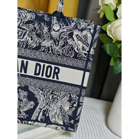 Dior Book Tote Blue and Ecru Toile de Jouy Reverse Embroidery Medium 