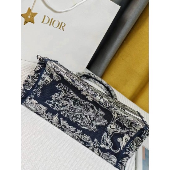 Dior Book Tote Blue and Ecru Toile de Jouy Reverse Embroidery Medium 