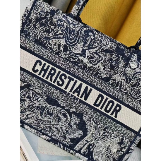 Dior Book Tote Blue and Ecru Toile de Jouy Reverse Embroidery Medium 