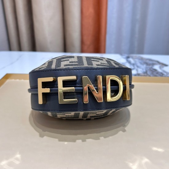 FENDI Fabric Jacquard FF Nano Fendigraphy Hobo Charm Tobacco Moro