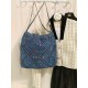 Chanel Small 22 Bag Blue Stitched Denim Silver Hardware