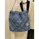 Chanel Small 22 Bag Blue Stitched Denim Silver Hardware